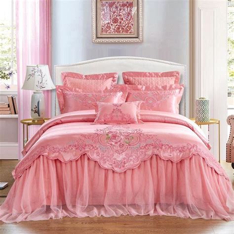 37 Wedding Style Lace Embroidery 100 Jacquard Cotton Princess Bedding Set Duvet Cover Bed Sheet