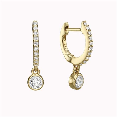 Diamond Hoop With Dangling Bezel Dainty Gold Earrings Bracelets Gold