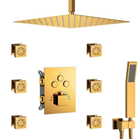 Buy Katais Gold Shower System With Full Body Spray Jet Rainfall Shower Thermostatic Shower Brass