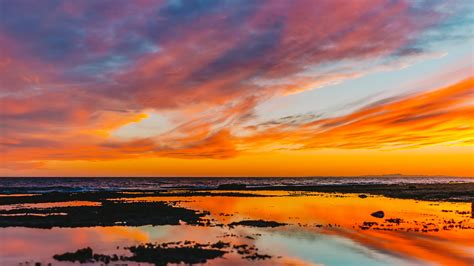 Body Of Water Under Yellow Black Cloudy Sky During Sunset 4k Hd Nature