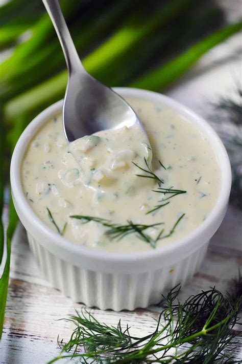 Homemade Tartar Sauce With Dill And Green Onions Bowl Of Delicious