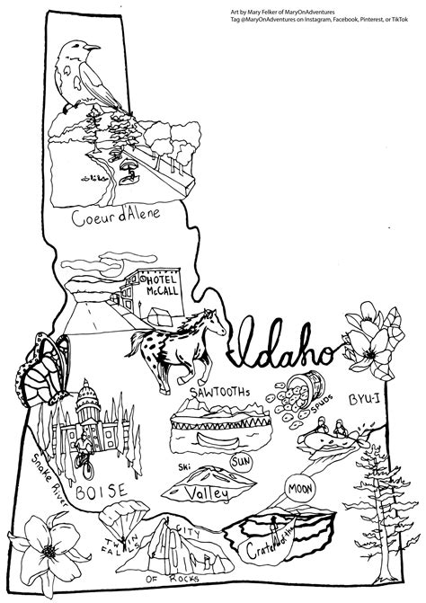 Idaho Coloring Page, Boise Coloring Page, Idaho State Coloring Page