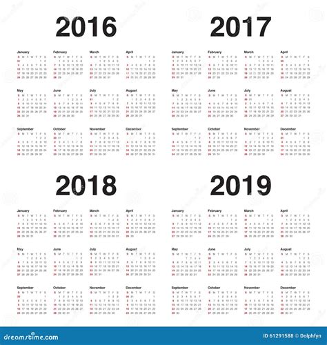 Calendar 2016 2017 2018 2019 Stock Vector Illustration Of Monthly
