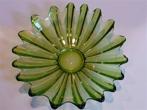 Vintage Green Glass Plate Bowl Mid Century Etsy Vintage Green Glass