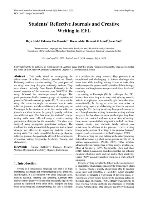 Pdf Students Reflective Journals And Creative Writing In Efl