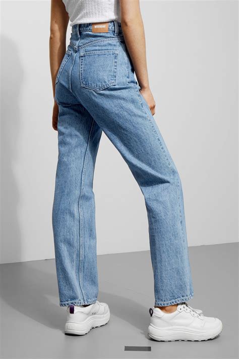 Model Side Image Of Weekday Row Sky Blue Jeans In Blue Casual Work