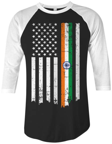 Indian American Flag Unisex Raglan T Shirt India Descent Us Pride Ebay