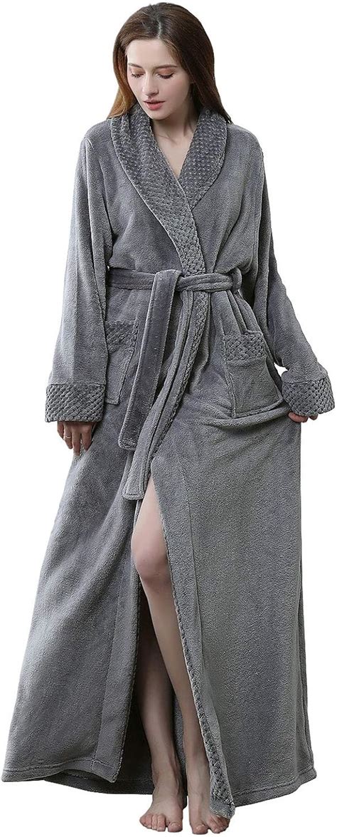 womens long fleece robes luxurious plush bathrobe full length pajamas sleepwear amazon ca