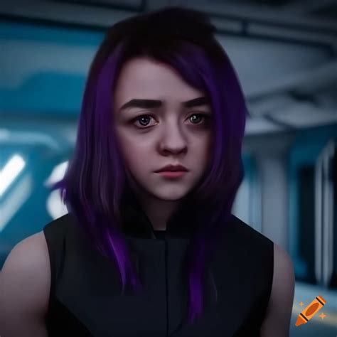 Portrait Of Maisie Williams As Sci Fi Girl In Purple Jumpsuit On Craiyon