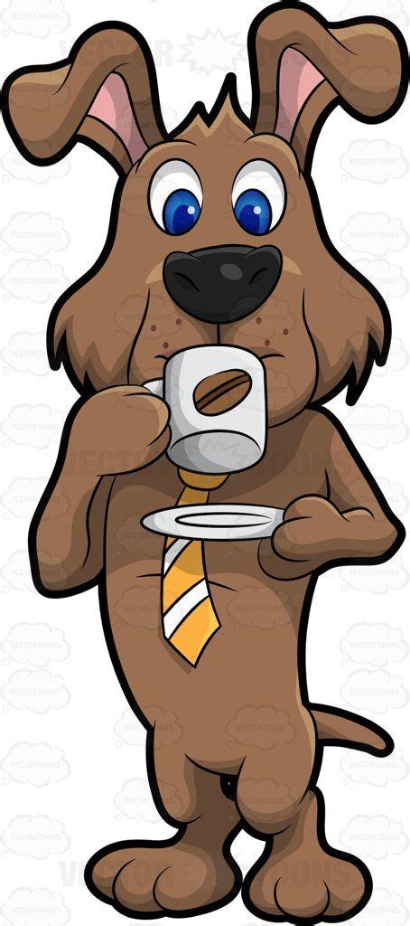 Dexter The Dog Drinking Coffee Cartoon Clipart Vector