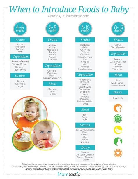You're better off skipping lots of packaged snacks in favor of. Solid Food Chart for Babies Aged 4 months through 12 ...