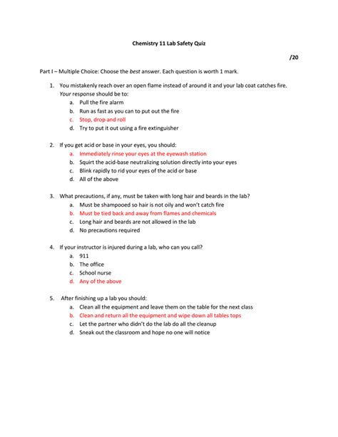Safety In The Laboratory Worksheets Answers