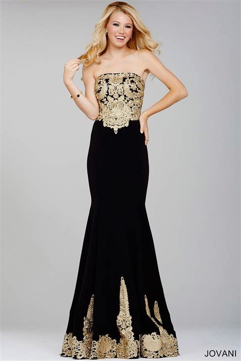 Jovani Dress 33169 Strapless Black And Gold Open Back Prom Dresses