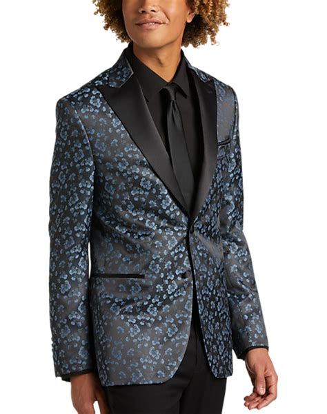 Egara Slim Fit Formal Dinner Jacket Blue Floral Mens Featured Men