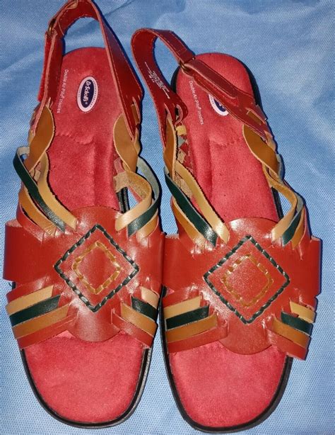 Dr Scholls Leather Sandals Red Double Air Pillo Cu Gem