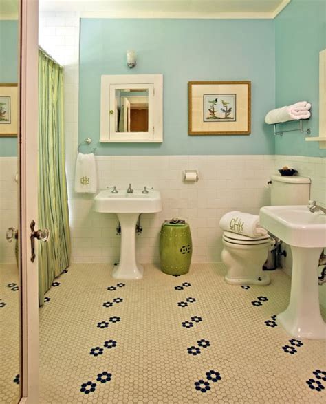 Using a patterned tile on the bathroom floor is a great way to add color and design without it being visually overwhelming. 20 Functional & Stylish Bathroom Tile Ideas
