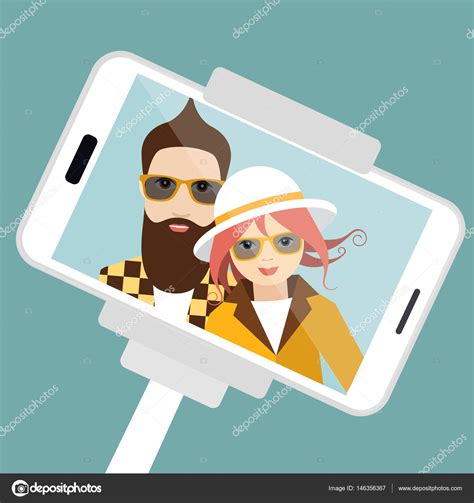 Couple making summer selfie photo. Vector cartoon illustration. — Stock Vector © Kubko #146356367