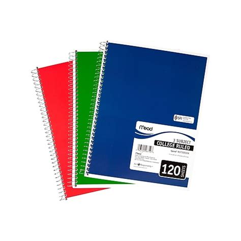 Mead Spiral Notebook 3 Subject College Ruled Assorted Colors