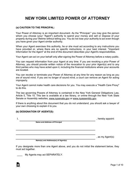 Free New York Limited Power Of Attorney Form Pdf Word Eforms