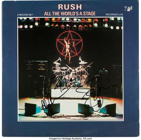 Rush Signed All The Worlds A Stage Vinyl Lp Mercury 822 552 1 Lot