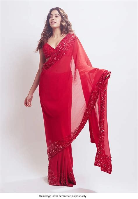 Buy Bollywood Jahnvi Kapoor Inspired Red Georgette Saree In Uk Usa And Canada