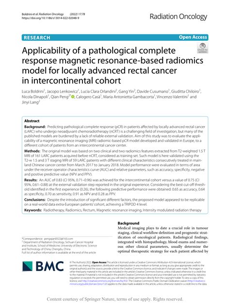 Pdf Applicability Of A Pathological Complete Response Magnetic
