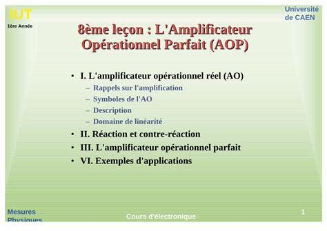 Pdf De Caen 8ème Leçon Lamplificateur Opérationnel Parfait · 3