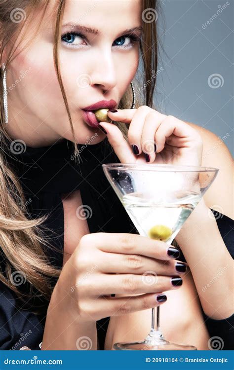 Woman With Glass Of Martini Stock Photo Image
