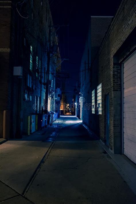 Dark And Eerie City Alley At Night Stock Image Image Of Back