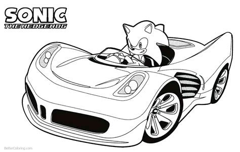 Sonic The Hedgehog Coloring Pages Driving the Car  Free Printable