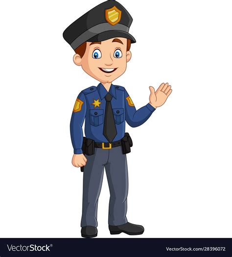 Cartoon Smiling Policeman Waving Hand Vector Image On Vectorstock