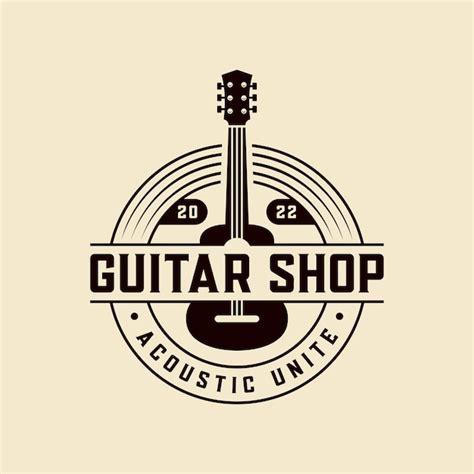 Tienda De Guitarras Logo Retro Vintage Vector Premium