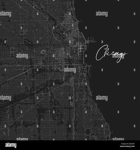 Black Vector Chicago Illinois Map With City Name Art Print Template