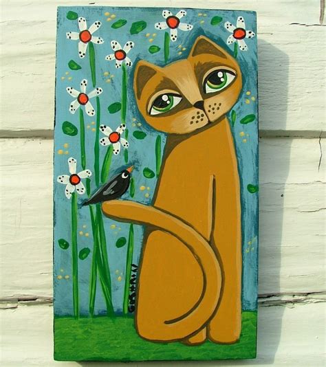 Whimsical Cat Painting Original Art Goshrin Outsider Title Little