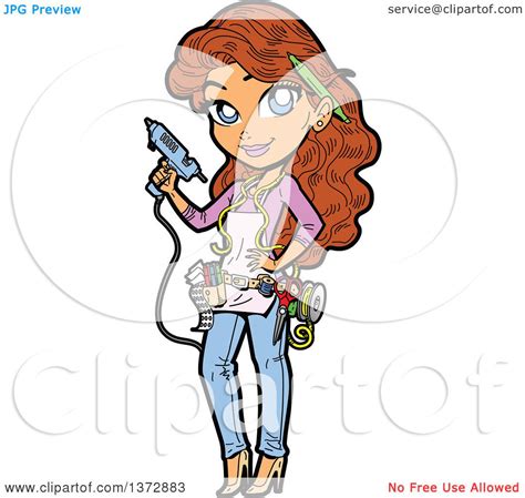 Clipart Of A Brunette White Female Crafty Woman Holding A Glue Gun