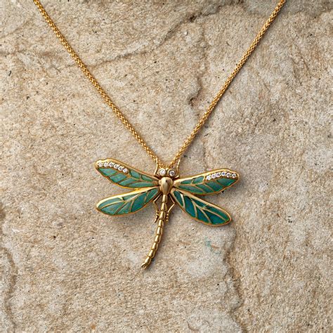 18ct Yellow Gold Diamond And Blue Enamel Dragonfly Necklace