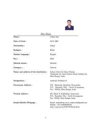 Biodata is a valid and reliable means to predict future performance based on an applicant's past performance. 25 Printable Bio Data Form For Job Templates - Fillable Samples in PDF, Word to Download | PDFfiller