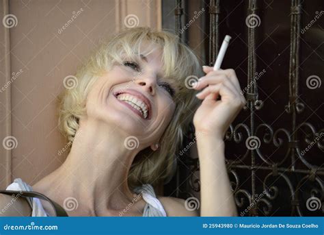 Happy Woman Smoking A Cigarette Stock Photo Image Of Portrait Aged