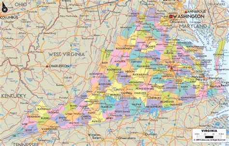 Map Of State Of Virginia With Outline Of The State Cities Towns And