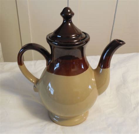 Ceramic 9 12 Coffee Pot Vintage Serving Coffee Pot Beige And Brown