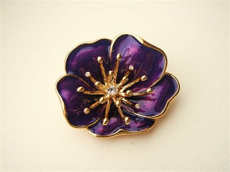 signed monet violet purple enamel flower pin brooch 1376 etsy purple enamel brooch enamel