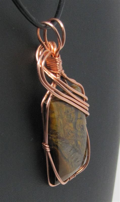 Handmade Copper Wire Wrapped Tiger S Eye Pendant Necklace Etsy