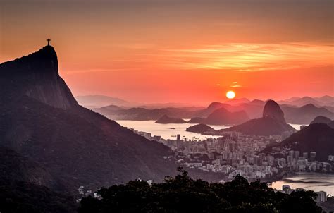 Wallpaper Landscape Sunset Mountains The City Panorama Rio De