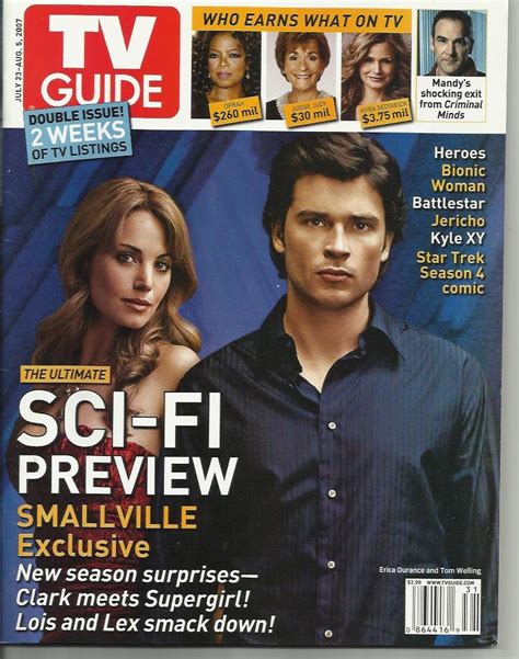 Tv Guide Magazine Tom Welling And Erica Durance From Smallville On Cover July 23 2007