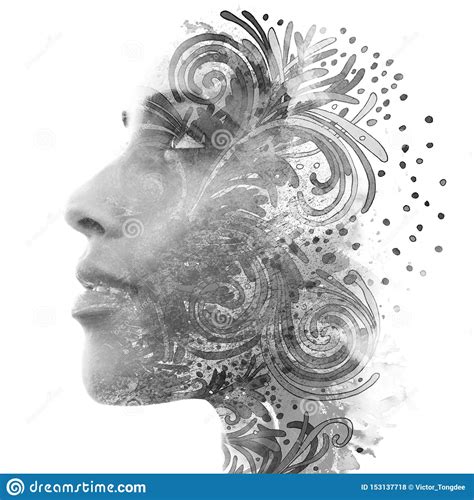 Double Exposure Paintography Close Up Portrait Of An Attractive Woman