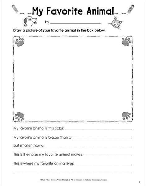 My Favorite Animal Draw And Write Prompts Printable Skills Sheets