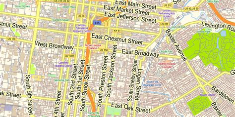 Louisville Kentucky Us Pdf Map Vector Exact City Plan Low Detailed