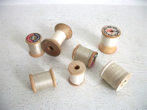 Items Similar To Vintage Wooden Spools Of Thread Whites On Etsy