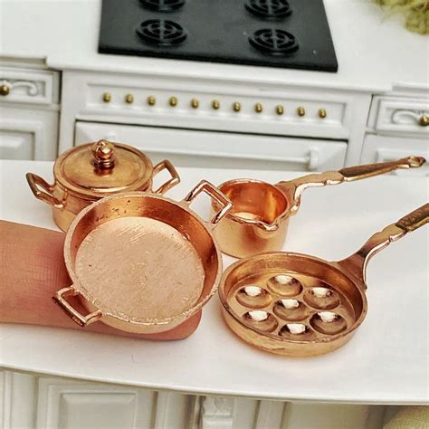 Dollhouse Miniature Copper Pot And Pans Set Kitchen Miniatures