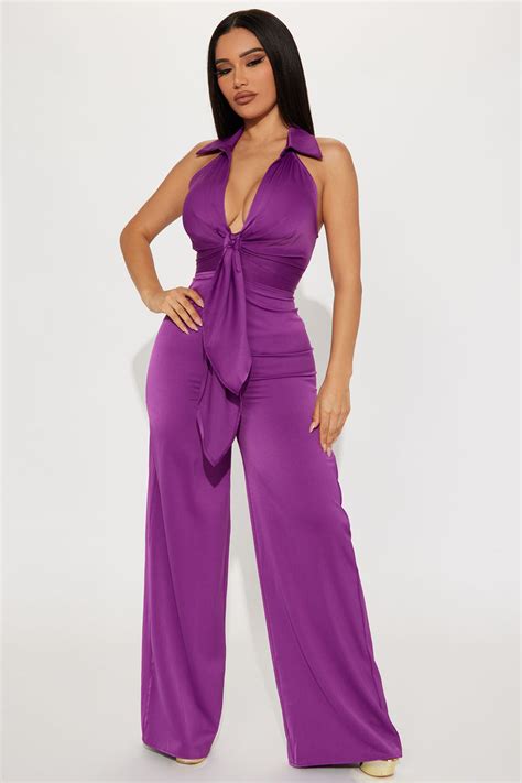Brynlii Satin Jumpsuit Purple Fashion Nova Jumpsuits Fashion Nova